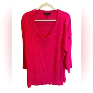 Caleoos Boutique Brand Pink Plus Size Womens Blouse Button Detail V Neck Size 1X